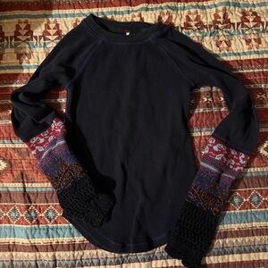Free People navy thermal with Multicolor Sleeves XS